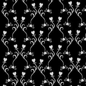 Macabre hearts like flowers, gothic Halloween design in black and light grey “Lady Killer”