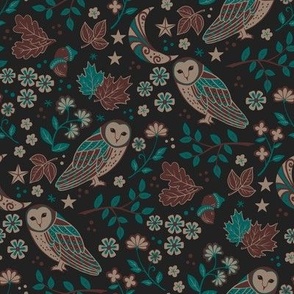 Barn Owls in Teal and Black-8"repeat