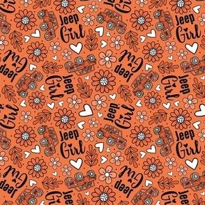 Small Scale Jeep Girl Floral with Hearts in Orange