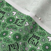 Small Scale Jeep Girl Floral with Hearts in Green