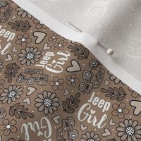 Small Scale Jeep Girl Floral with Hearts in Tan