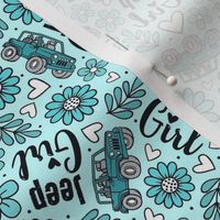 Medium Scale Jeep Girl Floral with Hearts in Blue