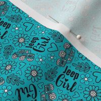 Small Scale Jeep Girl Floral with Hearts in Turquoise