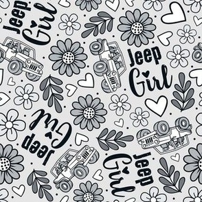 Large Scale Jeep Girl Floral with Hearts in Grey and White