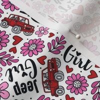 Medium Scale Jeep Girl Floral with Hearts in Pink and Red