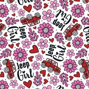 Medium Scale Jeep Girl Floral with Hearts in Pink and Red