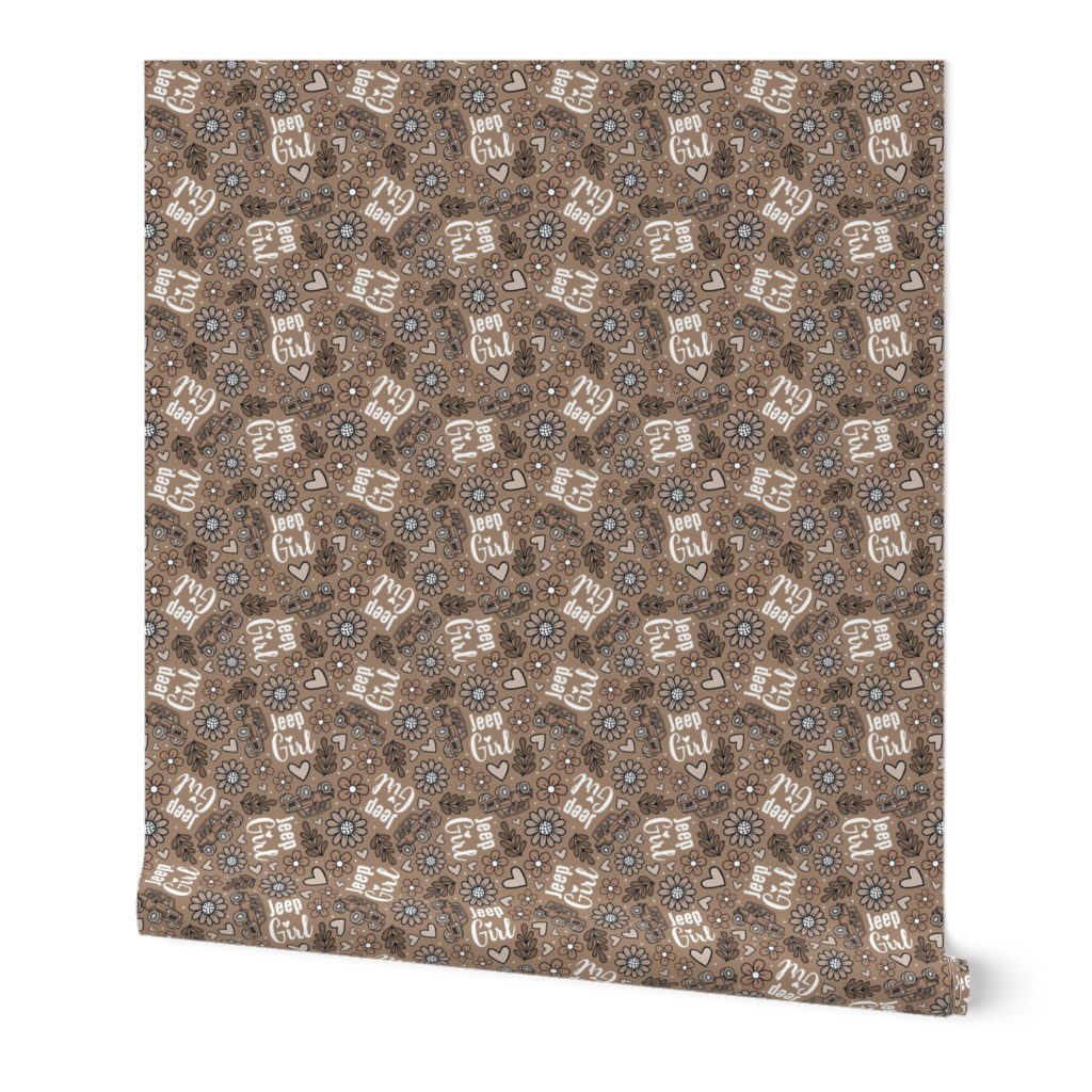 Large Scale Jeep Girl Floral with Hearts in Tan