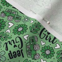 Medium Scale Jeep Girl Floral with Hearts in Green