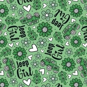 Medium Scale Jeep Girl Floral with Hearts in Green