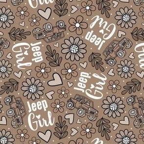 Medium Scale Jeep Girl Floral with Hearts in Tan