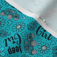 Medium Scale Jeep Girl Floral with Hearts in Turquoise