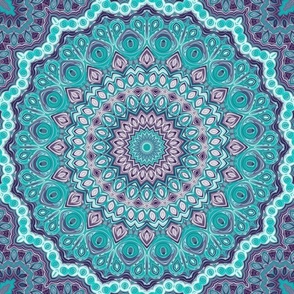 Blue and Purple Mandala Kaleidoscope Medallion Flower