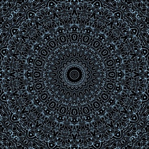 Baby Blue and Black Mandala Kaleidoscope Medallion Flower
