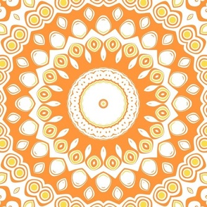 Orange and Yellow Mandala Kaleidoscope Medallion Flower