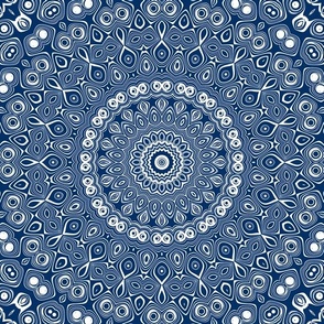 Indigo Blue Mandala Kaleidoscope Medallion Flower