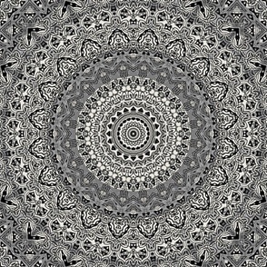 Gray Mandala Kaleidoscope Medallion Flower