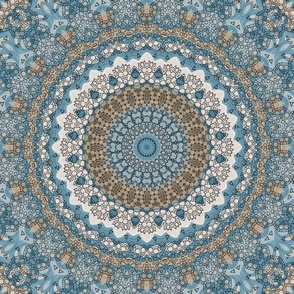 Brown Beige Blue Gray Mandala Kaleidoscope Medallion Flower