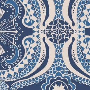 Medieval Scales and Harlequin Damask Blue coastal 2