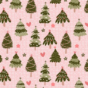 Christmas Trees on Pink