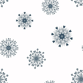 Scandinavian Christmas Snowflakes, Navy Blue and White, Winter Holiday, Jumbo