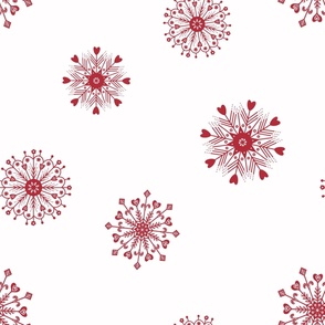 Scandinavian Christmas Snowflakes, Crimson Red and White, Winter Holiday, Jumbo