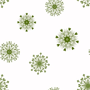 Scandinavian Christmas Snowflakes, Vintage Green and White, Winter Holiday, Jumbo