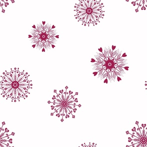 Scandinavian Christmas Snowflakes, Ruby Pink and White, Winter Holiday, Jumbo