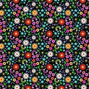 Fun and Bright Flowers and Rainbows in Black