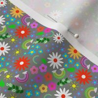 Fun and Bright Flowers and Rainbows in Gray