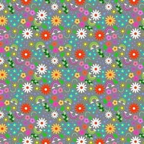 Fun and Bright Flowers and Rainbows in Gray
