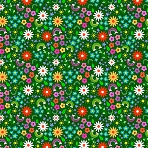 Fun and Bright Flowers and Rainbows in Green