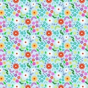Fun and Bright Flowers and Rainbows in Light Blue