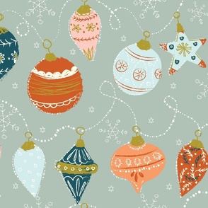 mid century Vintage  christmas Ornaments ~ traditional Fabric