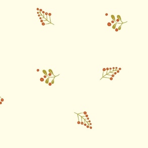 Red Holly Berries on cream - Medium Scale - Mistletoe Christmas Florals