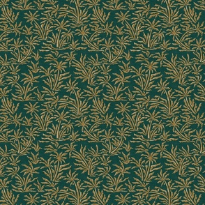 Vintage Tropical Jungle - Golden Brown Palms on Emerald Green / Medium