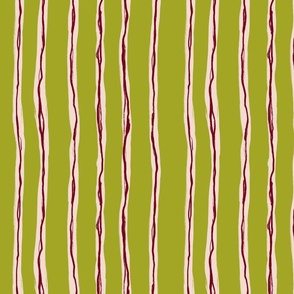 Red & Beige Stripes on Kelly Green Background 
