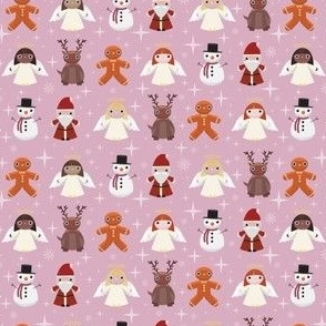 Mini - Cute Geometric Christmas Characters & Festive Stars - Blush Pink