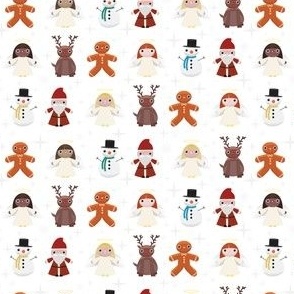 Mini - Cute Geometric Christmas Characters & Festive Stars - Winter White