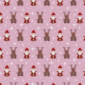 Mini - Cute Geometric Christmas Santa, Rudolph & Festive Stars - Blush Pink