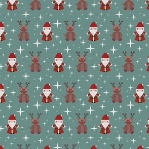 Mini - Cute Geometric Christmas Santa, Rudolph & Festive Stars - Sage Green