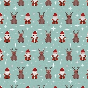 Mini - Cute Geometric Christmas Santa, Rudolph & Festive Stars - Soft Mint Green
