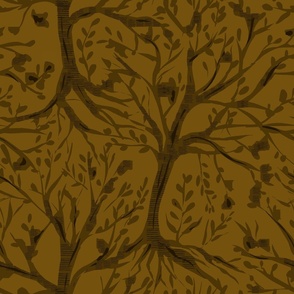 Fall Trees - Woodland Landscape - Dark Gold and Brown 