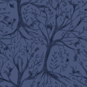 Fall Trees - Woodland Landscape - Moody Blue
