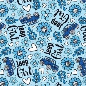 Medium Scale Jeep Girl Floral with Hearts in Blue