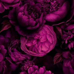 Moody Baroque Velveteen Flower Pattern Fuchsia Purple