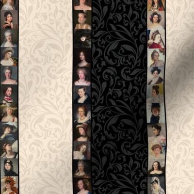 Painted Ladies - Cream and Black Stripes - Portraits of Women - Art Nouveau Vines - Fine Art History - Museum Lovers - Elegant Sophisticated Jewel Tones