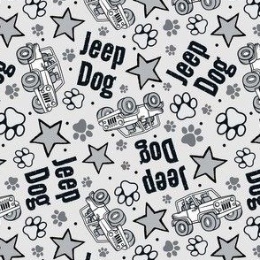 Medium Scale Jeep Dog Paw Prints and Stars in Grey and White