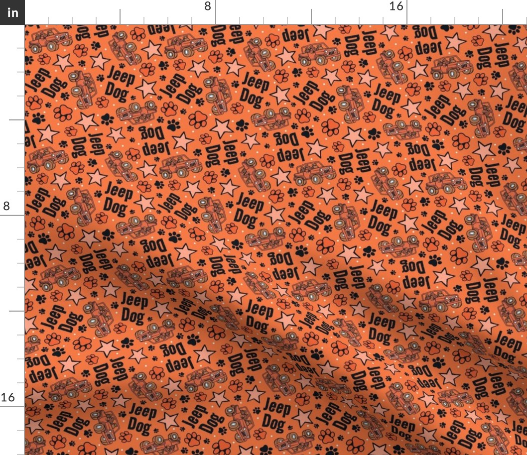 Medium Scale Jeep Dog Paw Prints and Stars in Orange