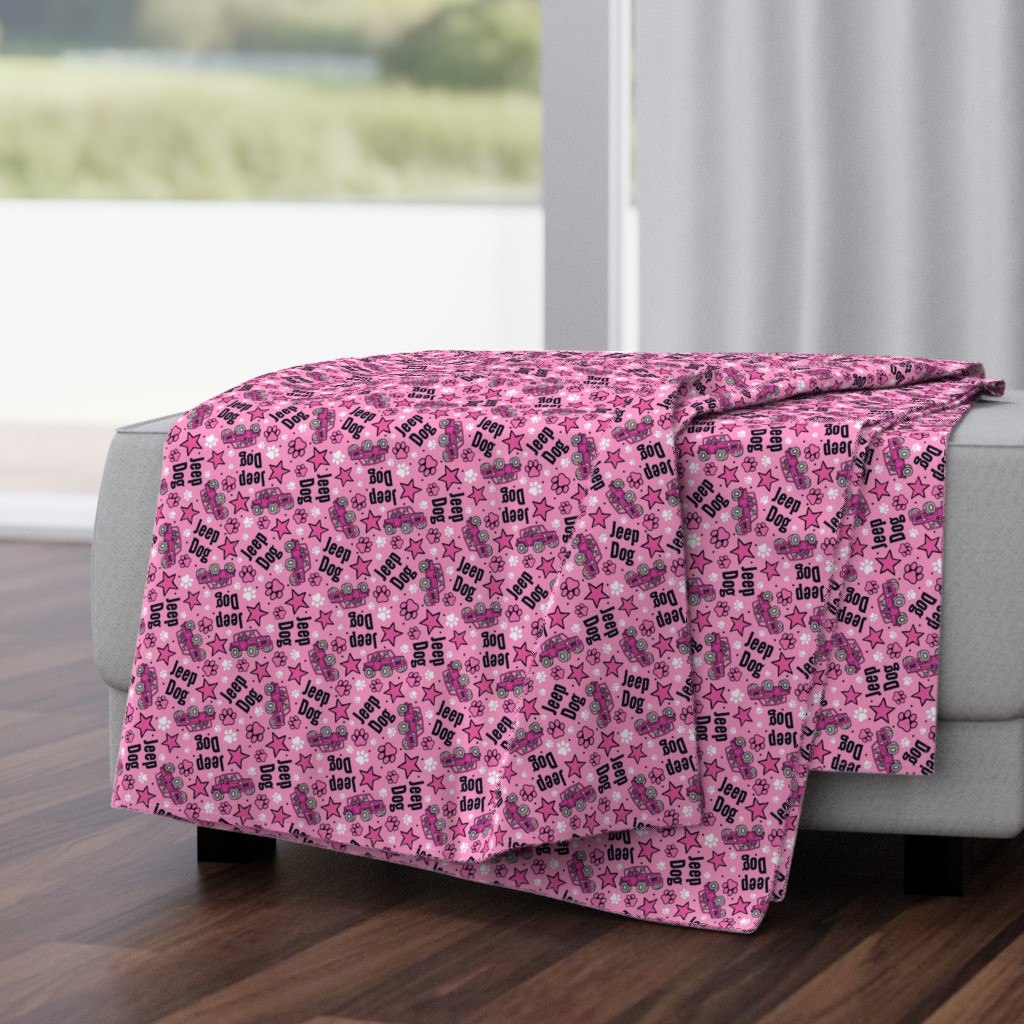 Medium Scale Jeep Dog Paw Prints and Stars in  Pink