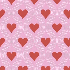 heart ogee/red hearts on pink/large